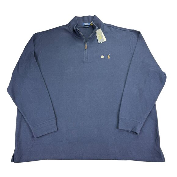 Polo Ralph Lauren Mens Big & Tall Estate Rib 1/4-Zip Pullover Sweater Blue 4XB